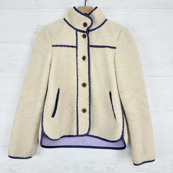 Anthropologie Piped Sherpa‎ Jacket Size XS Cream Cozy Warm Pockets Fall Winter - Picture 16 of 16